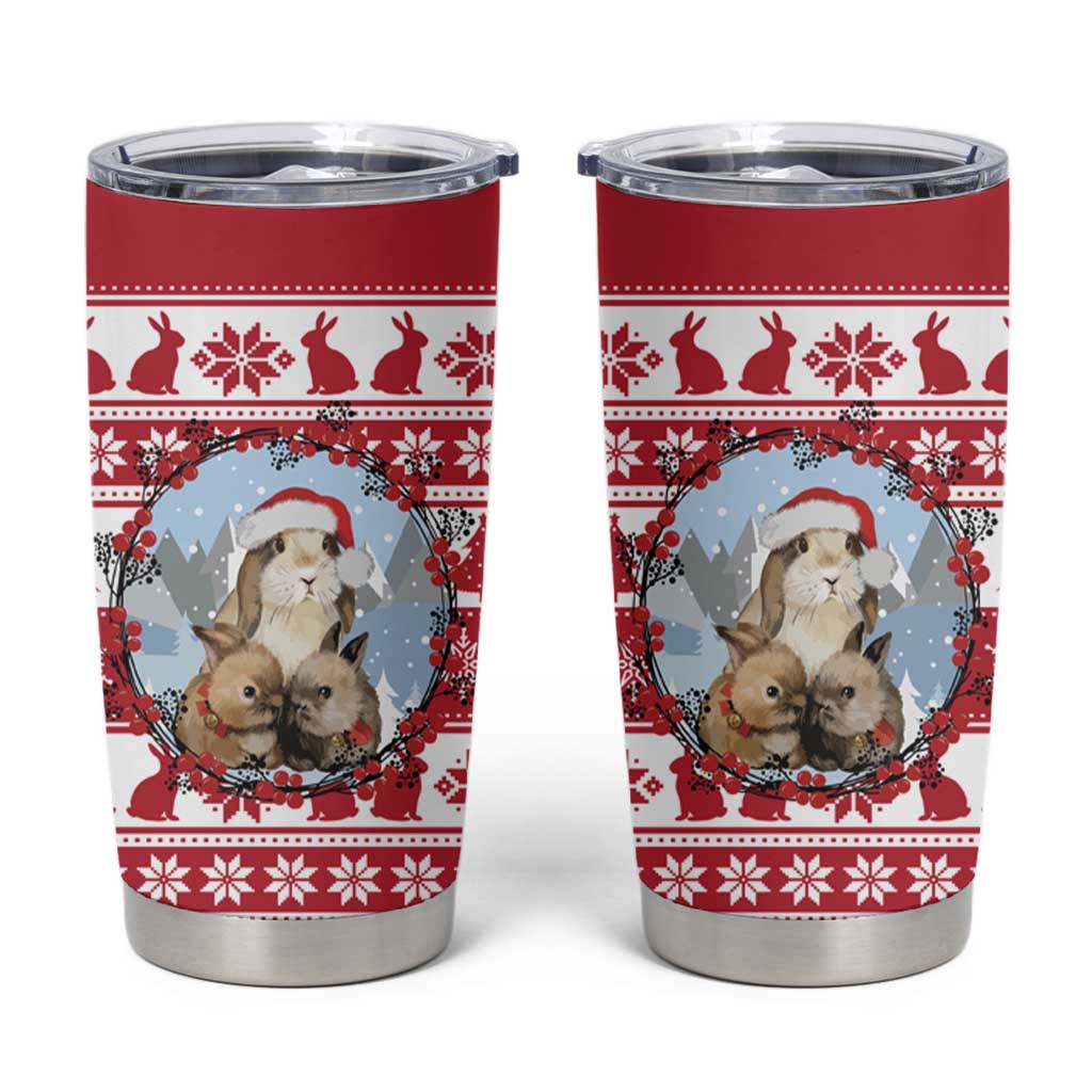 Christmas Santa Bunny Rabbits Tumbler Cup Red White Tree Snowflake Pattern - Wonder Print Shop
