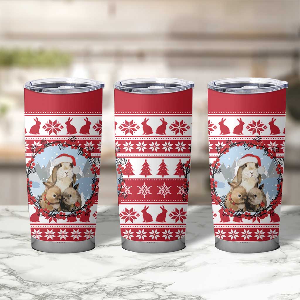 Christmas Santa Bunny Rabbits Tumbler Cup Red White Tree Snowflake Pattern - Wonder Print Shop