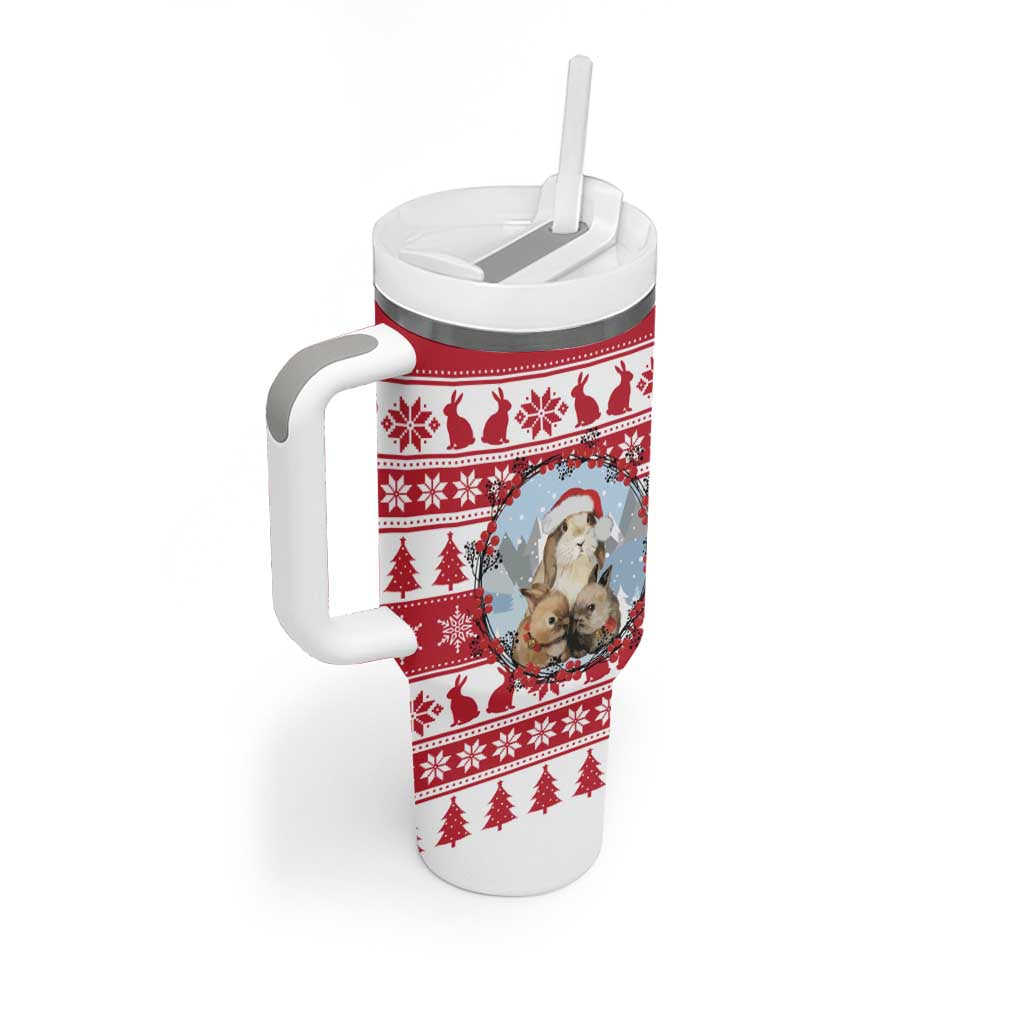 Christmas Santa Bunny Rabbits Tumbler With Handle Red White Tree Snowflake Pattern - Wonder Print Shop