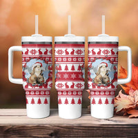 Christmas Santa Bunny Rabbits Tumbler With Handle Red White Tree Snowflake Pattern - Wonder Print Shop
