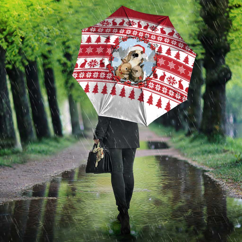 Christmas Santa Bunny Rabbits Umbrella Red White Tree Snowflake Pattern - Wonder Print Shop