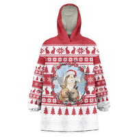Christmas Santa Bunny Rabbits Wearable Blanket Hoodie Red White Tree Snowflake Pattern - Wonder Print Shop