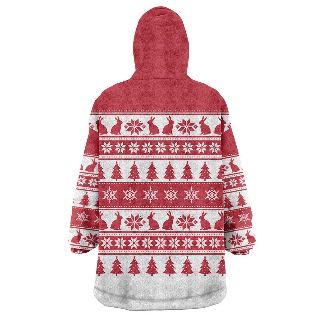 Christmas Santa Bunny Rabbits Wearable Blanket Hoodie Red White Tree Snowflake Pattern - Wonder Print Shop