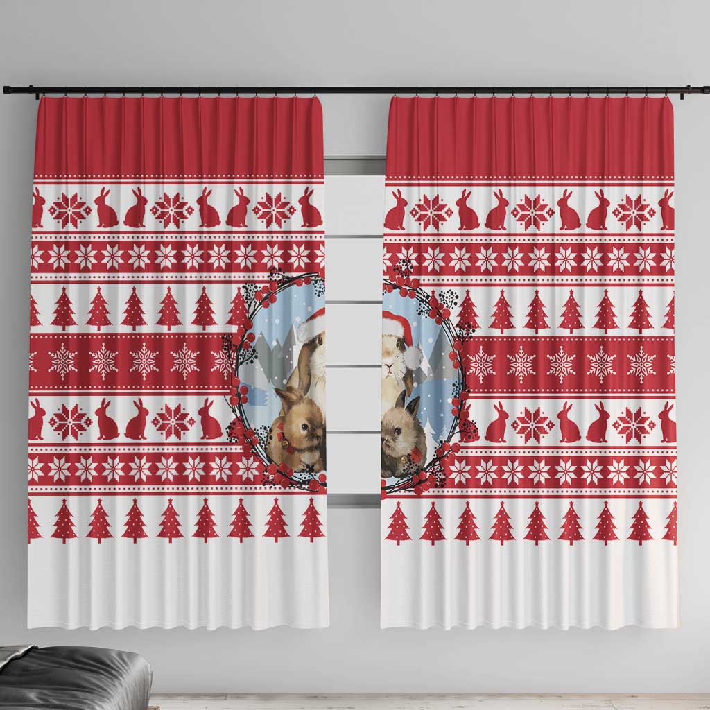 Christmas Santa Bunny Rabbits Window Curtain Red White Tree Snowflake Pattern - Wonder Print Shop