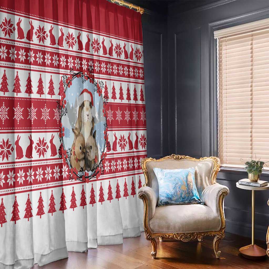 Christmas Santa Bunny Rabbits Window Curtain Red White Tree Snowflake Pattern - Wonder Print Shop