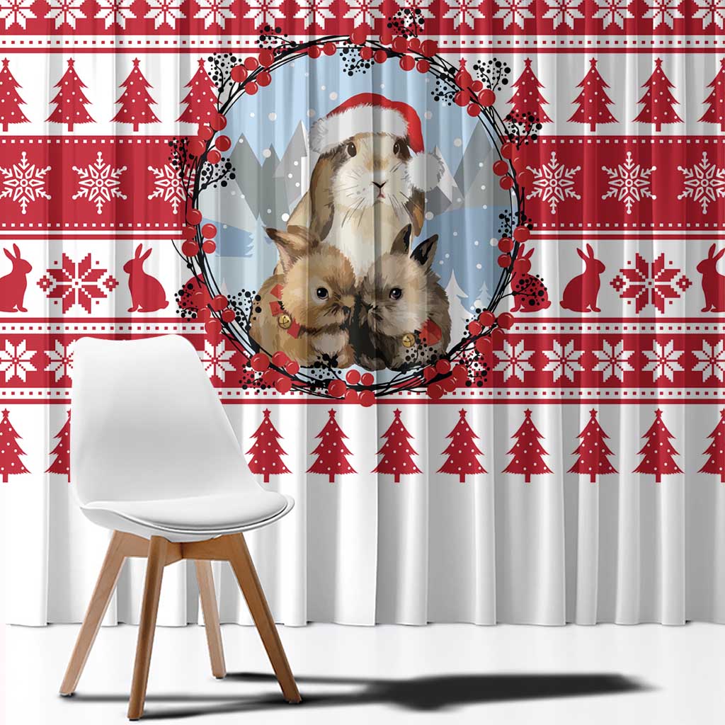Christmas Santa Bunny Rabbits Window Curtain Red White Tree Snowflake Pattern - Wonder Print Shop