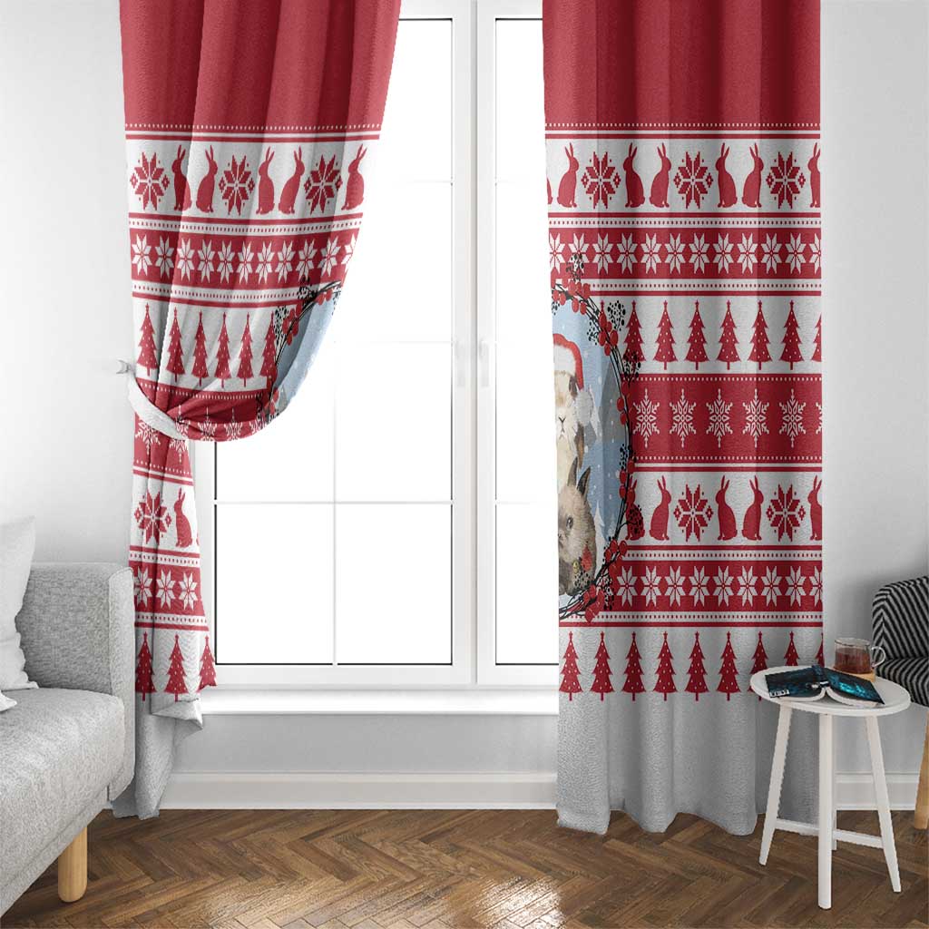 Christmas Santa Bunny Rabbits Window Curtain Red White Tree Snowflake Pattern - Wonder Print Shop