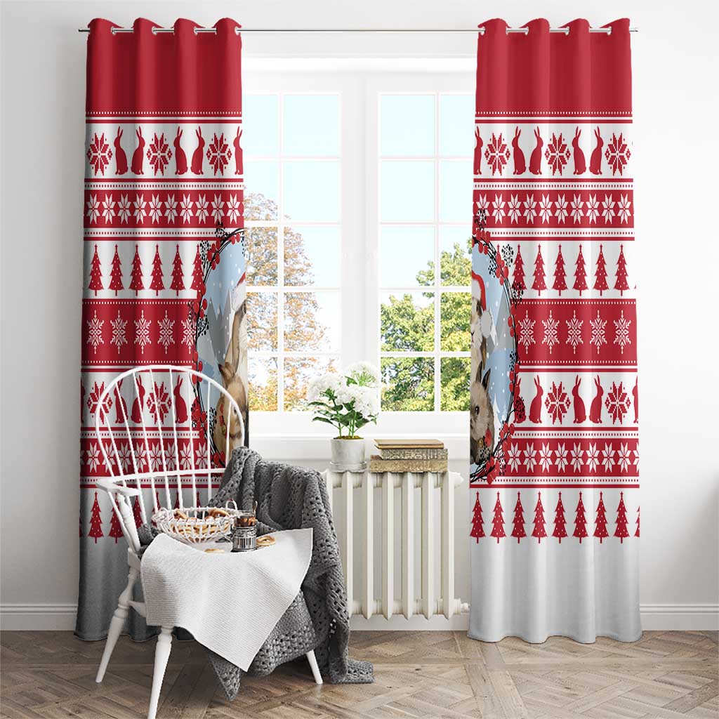 Christmas Santa Bunny Rabbits Window Curtain Red White Tree Snowflake Pattern - Wonder Print Shop
