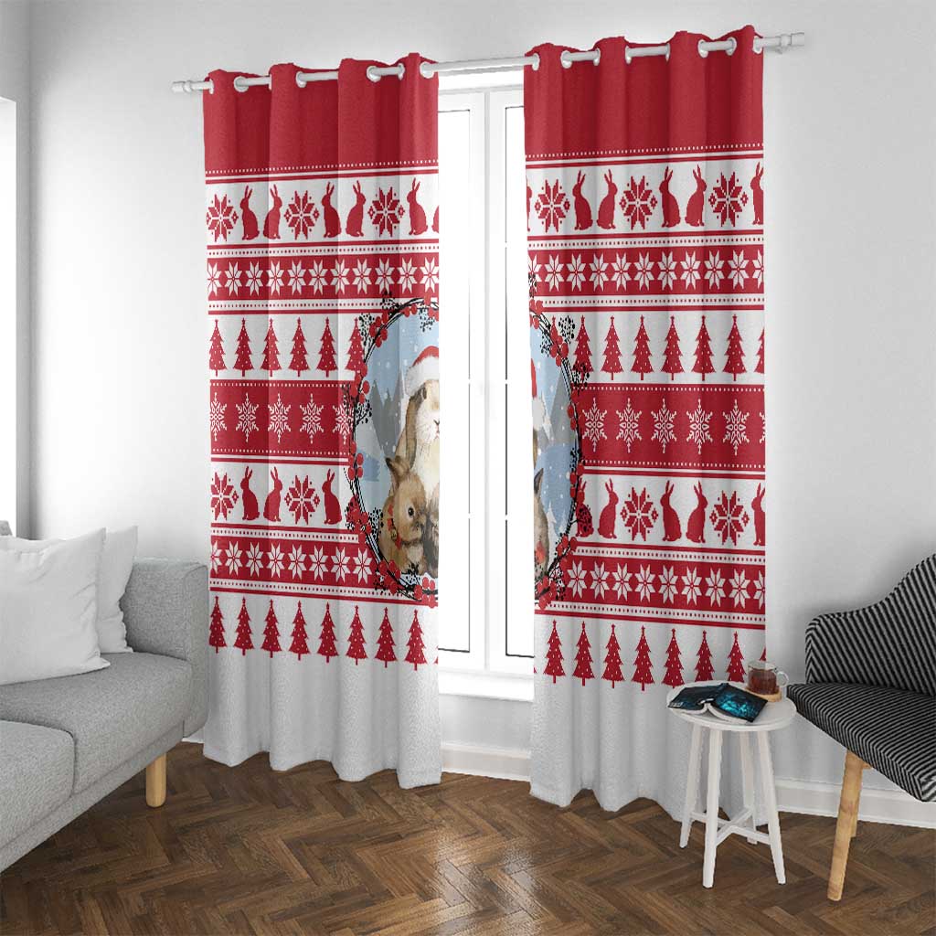 Christmas Santa Bunny Rabbits Window Curtain Red White Tree Snowflake Pattern - Wonder Print Shop