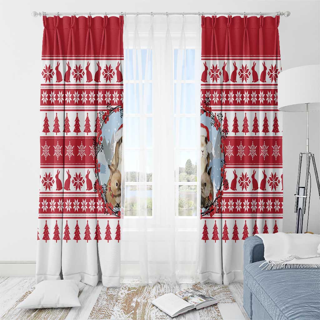 Christmas Santa Bunny Rabbits Window Curtain Red White Tree Snowflake Pattern - Wonder Print Shop