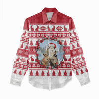 Christmas Santa Bunny Rabbits Women Casual Shirt Red White Tree Snowflake Pattern - Wonder Print Shop