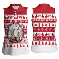 Christmas Santa Bunny Rabbits Women Sleeveless Polo Shirt Red White Tree Snowflake Pattern - Wonder Print Shop