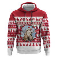 Christmas Santa Bunny Rabbits Zip Hoodie Red White Tree Snowflake Pattern - Wonder Print Shop