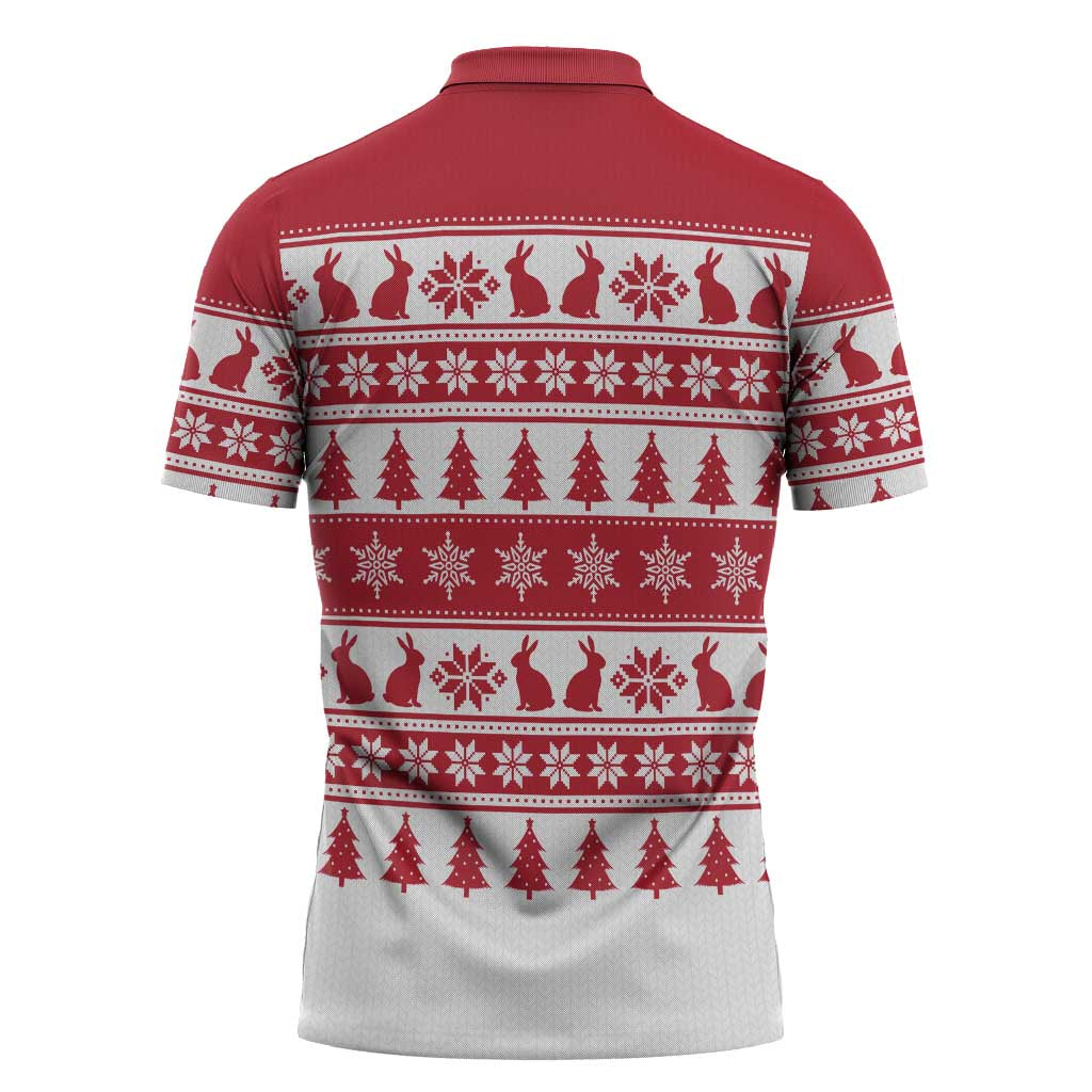 Christmas Santa Bunny Rabbits Zipper Polo Shirt Red White Tree Snowflake Pattern - Wonder Print Shop