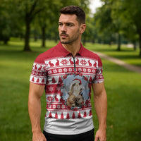 Christmas Santa Bunny Rabbits Zipper Polo Shirt Red White Tree Snowflake Pattern - Wonder Print Shop