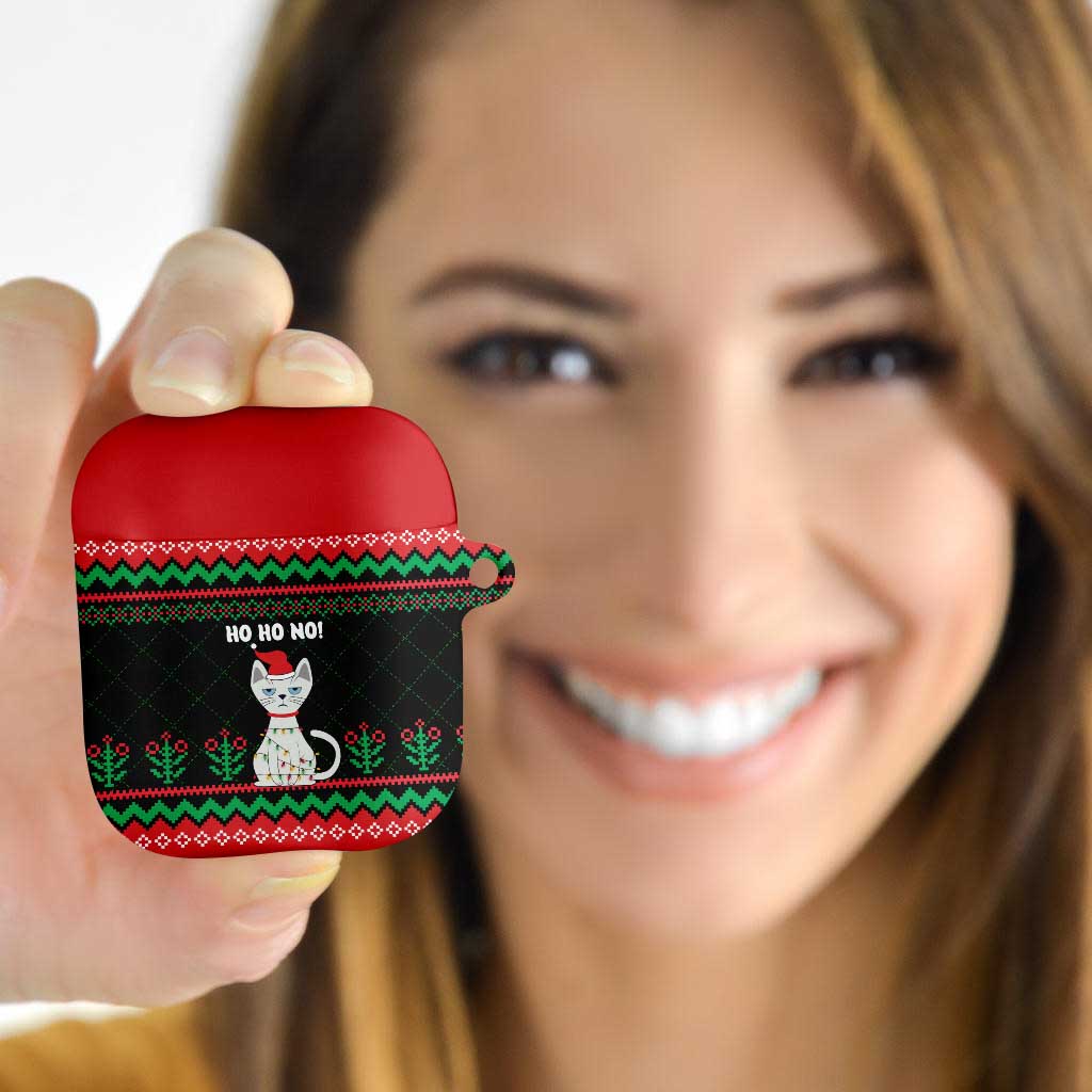 Christmas Cat AirPods Case with Grumpy Cat in Santa Hat Holiday Lights - Wonder Print Shop