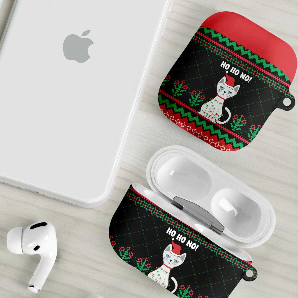Christmas Cat AirPods Case with Grumpy Cat in Santa Hat Holiday Lights - Wonder Print Shop