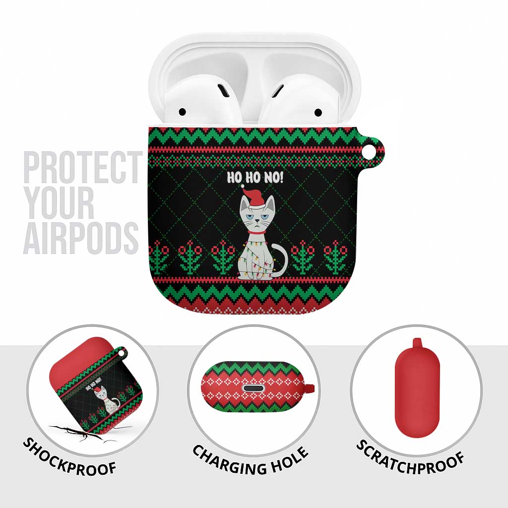 Christmas Cat AirPods Case with Grumpy Cat in Santa Hat Holiday Lights - Wonder Print Shop