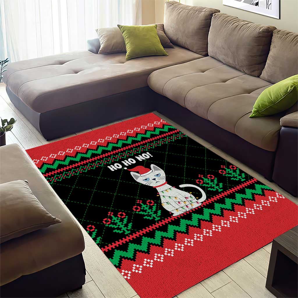 Christmas Cat Area Rug with Grumpy Cat in Santa Hat Holiday Lights - Wonder Print Shop