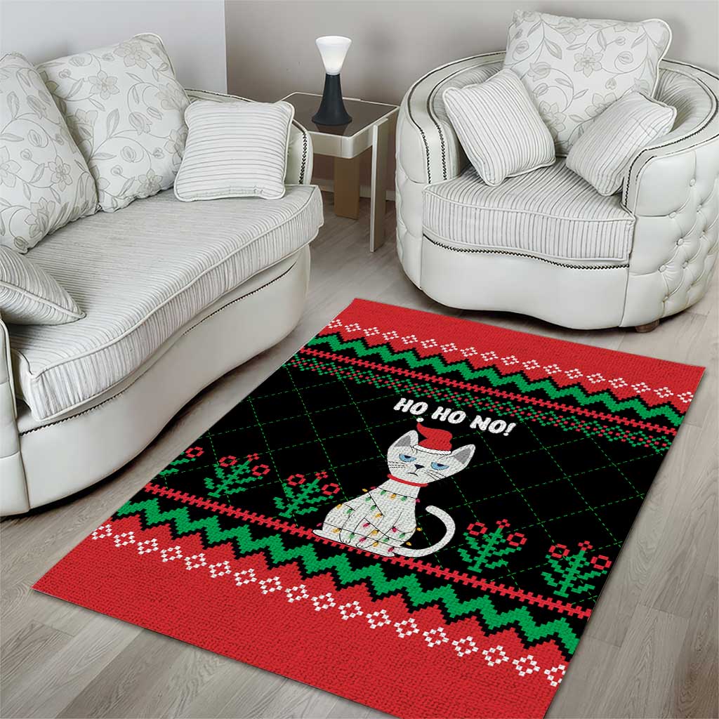 Christmas Cat Area Rug with Grumpy Cat in Santa Hat Holiday Lights - Wonder Print Shop