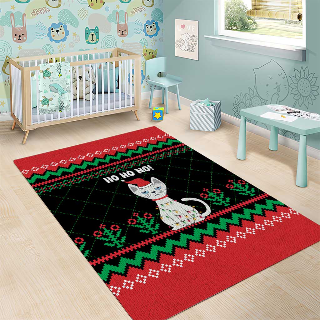 Christmas Cat Area Rug with Grumpy Cat in Santa Hat Holiday Lights - Wonder Print Shop