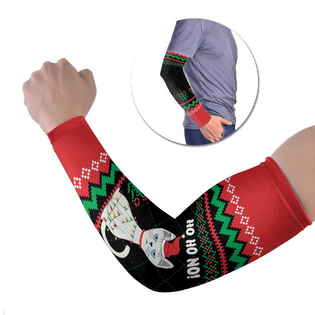 Christmas Cat Arm Sleeves with Grumpy Cat in Santa Hat Holiday Lights - Wonder Print Shop