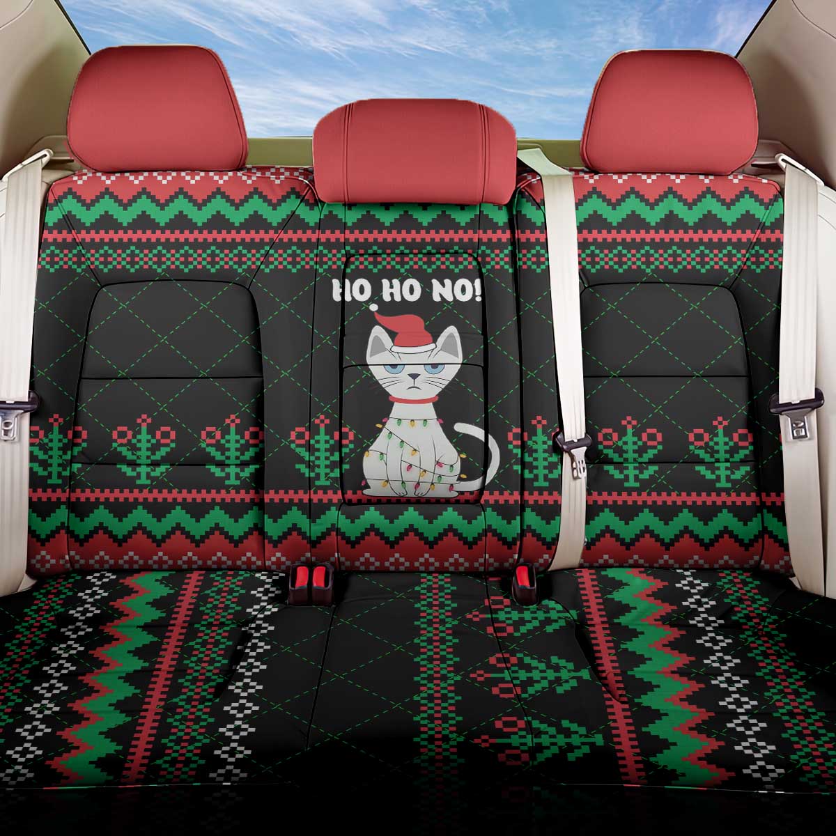 Christmas Cat Back Car Seat Cover with Grumpy Cat in Santa Hat Holiday Lights - Wonder Print Shop