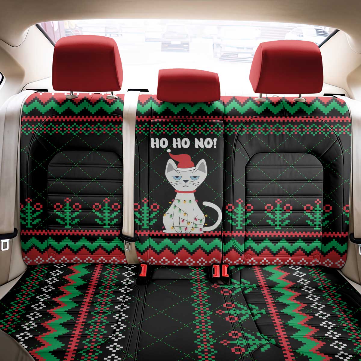 Christmas Cat Back Car Seat Cover with Grumpy Cat in Santa Hat Holiday Lights - Wonder Print Shop
