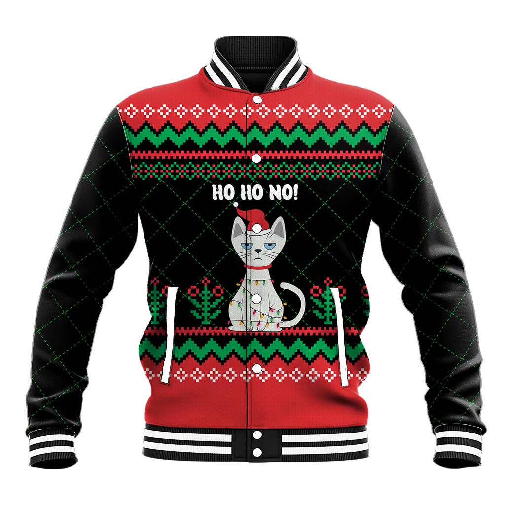 Christmas Cat Baseball Jacket with Grumpy Cat in Santa Hat Holiday Lights - Wonder Print Shop