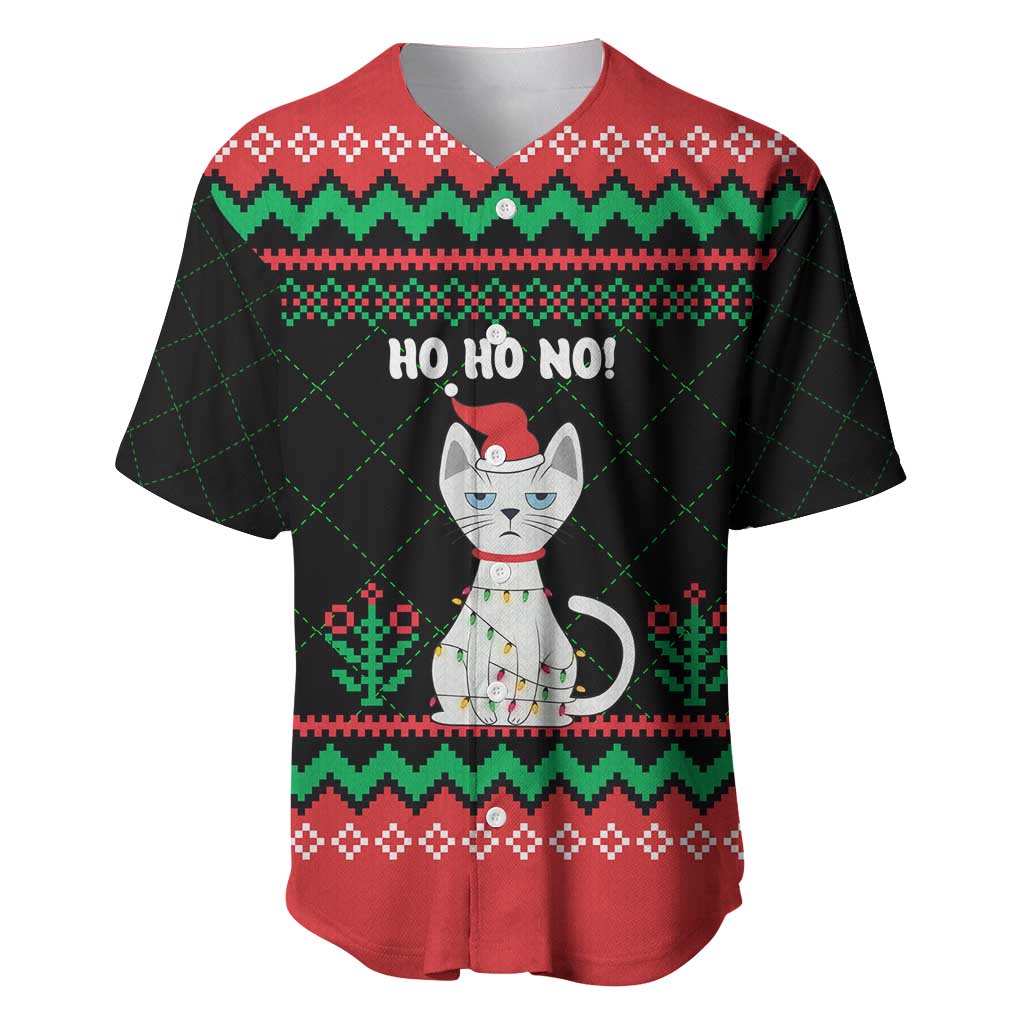 Christmas Cat Baseball Jersey with Grumpy Cat in Santa Hat Holiday Lights - Wonder Print Shop