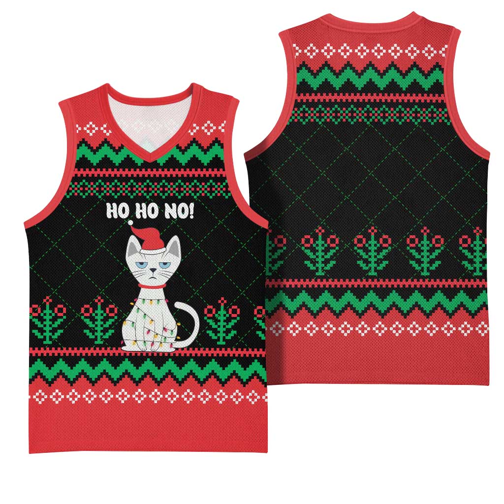 Christmas Cat Basketball Jersey with Grumpy Cat in Santa Hat Holiday Lights - Wonder Print Shop