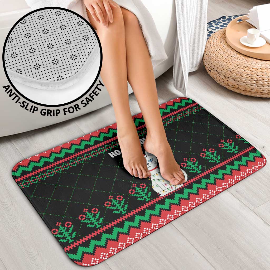 Christmas Cat Bathroom Set with Grumpy Cat in Santa Hat Holiday Lights - Wonder Print Shop