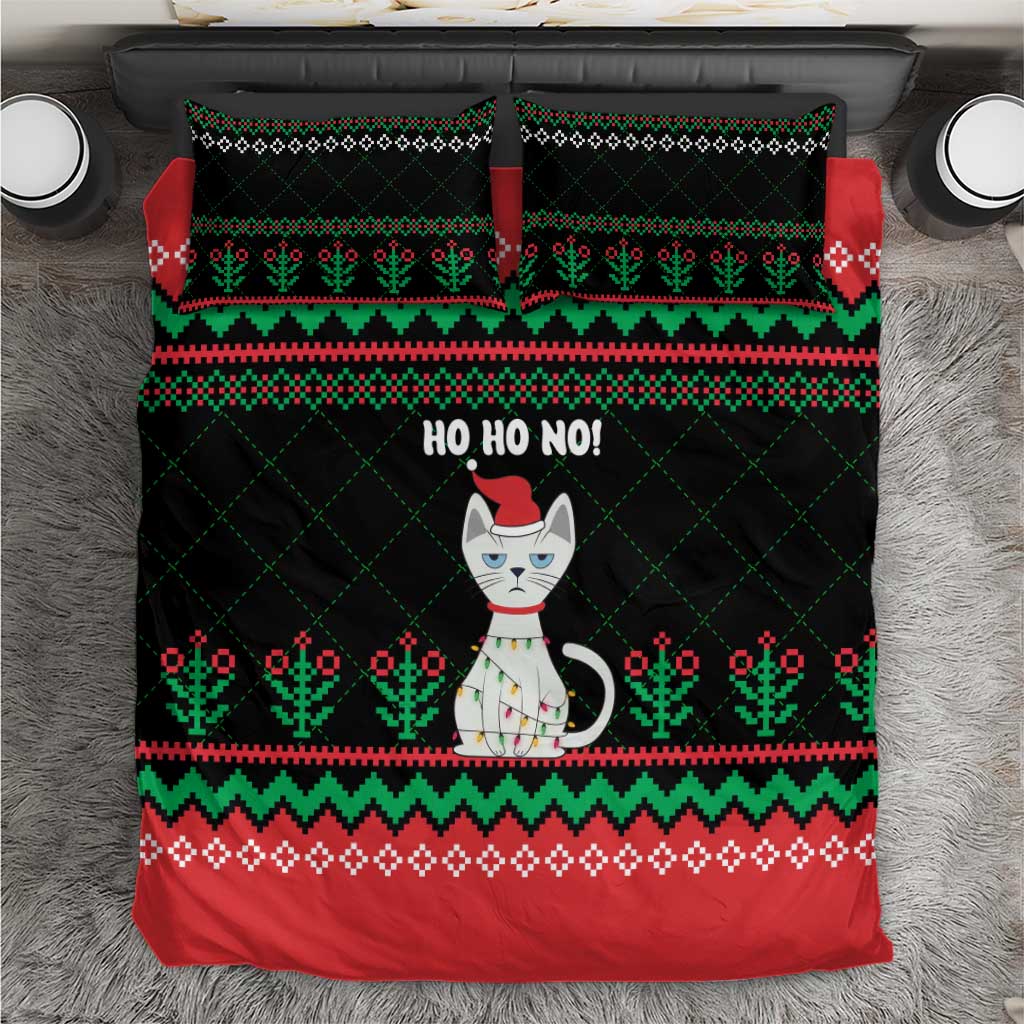 Christmas Cat Bedding Set with Grumpy Cat in Santa Hat Holiday Lights - Wonder Print Shop