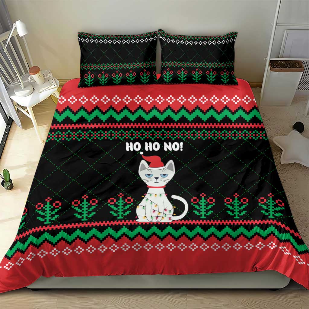 Christmas Cat Bedding Set with Grumpy Cat in Santa Hat Holiday Lights - Wonder Print Shop