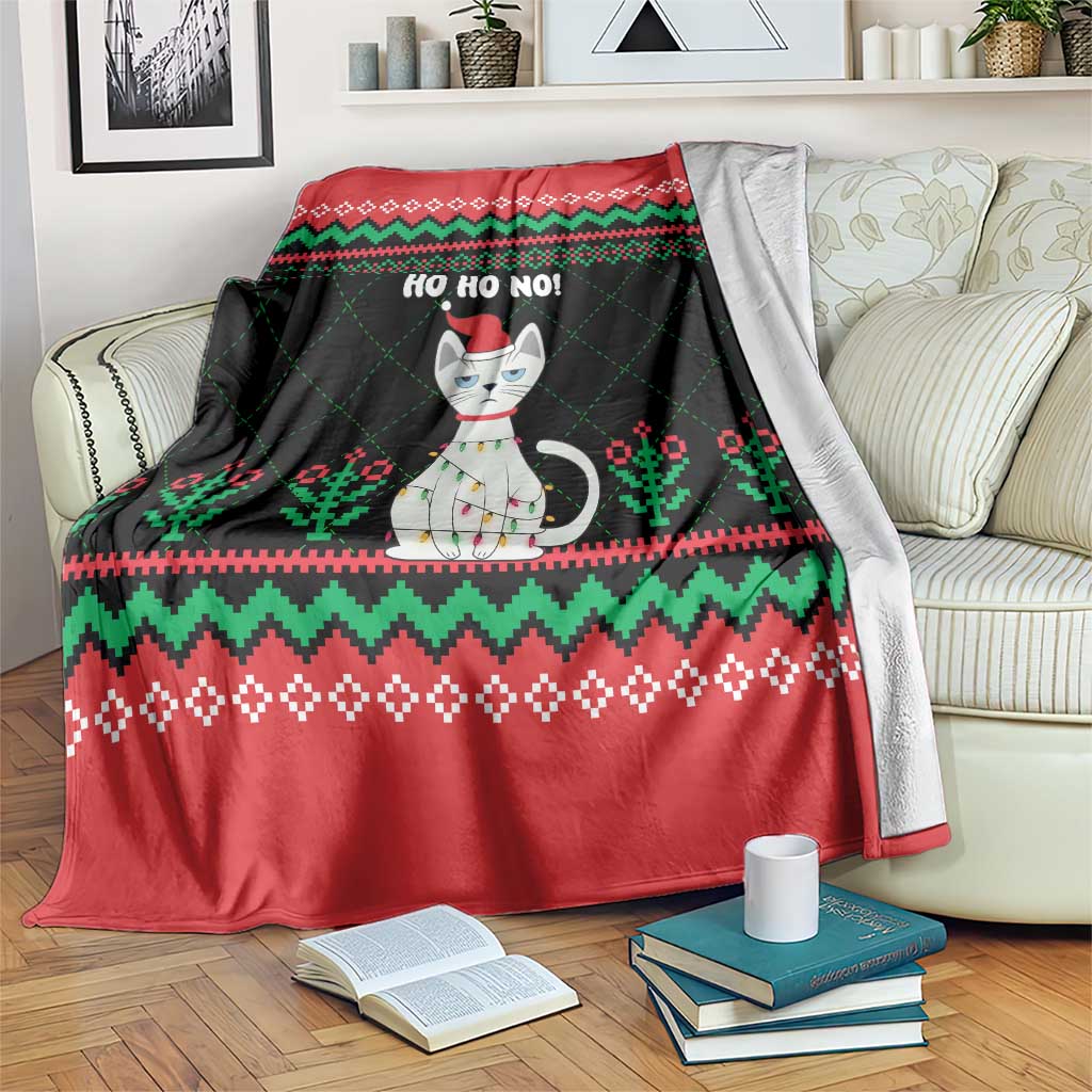 Christmas Cat Blanket with Grumpy Cat in Santa Hat Holiday Lights - Wonder Print Shop