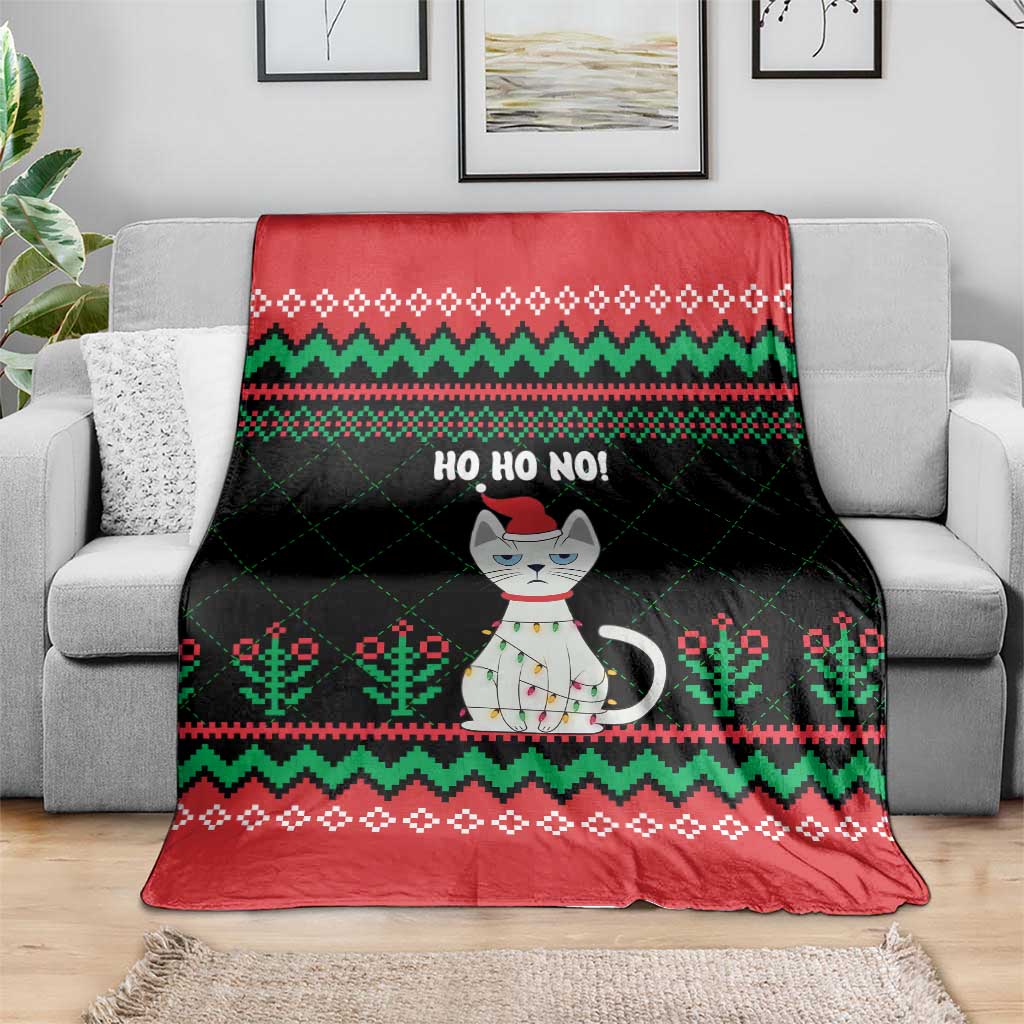 Christmas Cat Blanket with Grumpy Cat in Santa Hat Holiday Lights - Wonder Print Shop