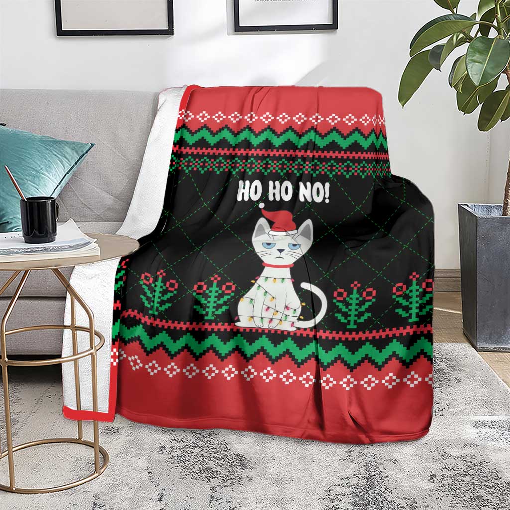 Christmas Cat Blanket with Grumpy Cat in Santa Hat Holiday Lights - Wonder Print Shop