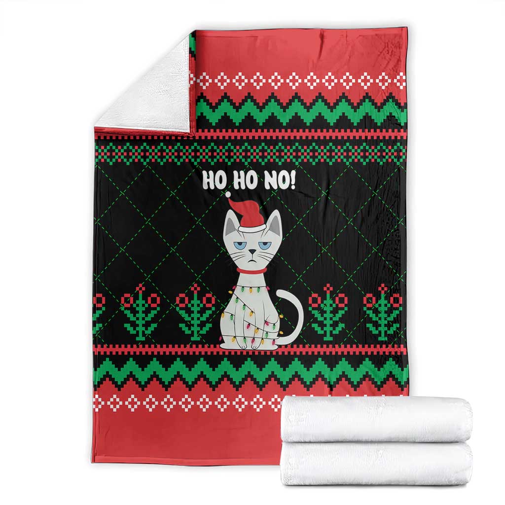 Christmas Cat Blanket with Grumpy Cat in Santa Hat Holiday Lights - Wonder Print Shop