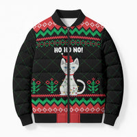 Christmas Cat Bomber Puffer Jacket with Grumpy Cat in Santa Hat Holiday Lights - Wonder Print Shop