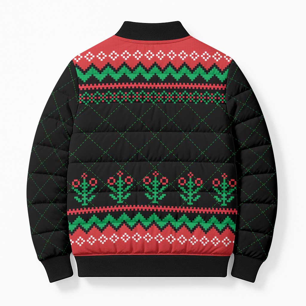 Christmas Cat Bomber Puffer Jacket with Grumpy Cat in Santa Hat Holiday Lights - Wonder Print Shop