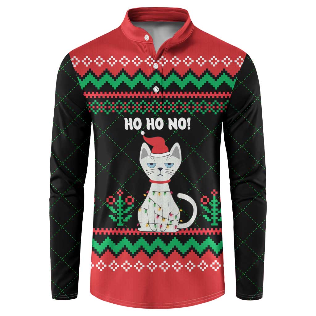 Christmas Cat Button Sweatshirt with Grumpy Cat in Santa Hat Holiday Lights - Wonder Print Shop