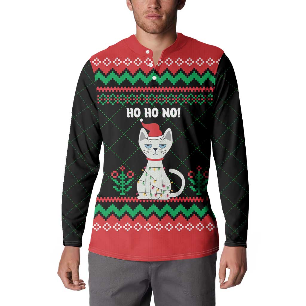 Christmas Cat Button Sweatshirt with Grumpy Cat in Santa Hat Holiday Lights - Wonder Print Shop