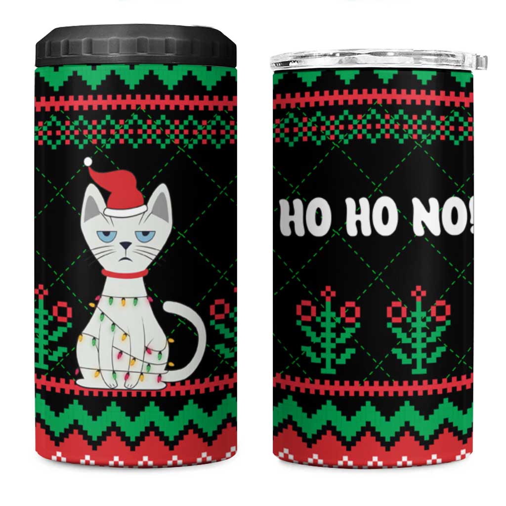 Christmas Cat 4 in 1 Can Cooler Tumbler with Grumpy Cat in Santa Hat Holiday Lights - Wonder Print Shop
