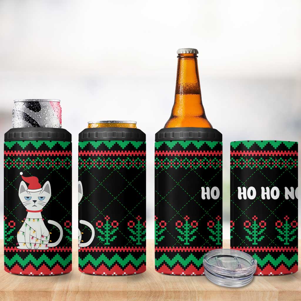 Christmas Cat 4 in 1 Can Cooler Tumbler with Grumpy Cat in Santa Hat Holiday Lights - Wonder Print Shop