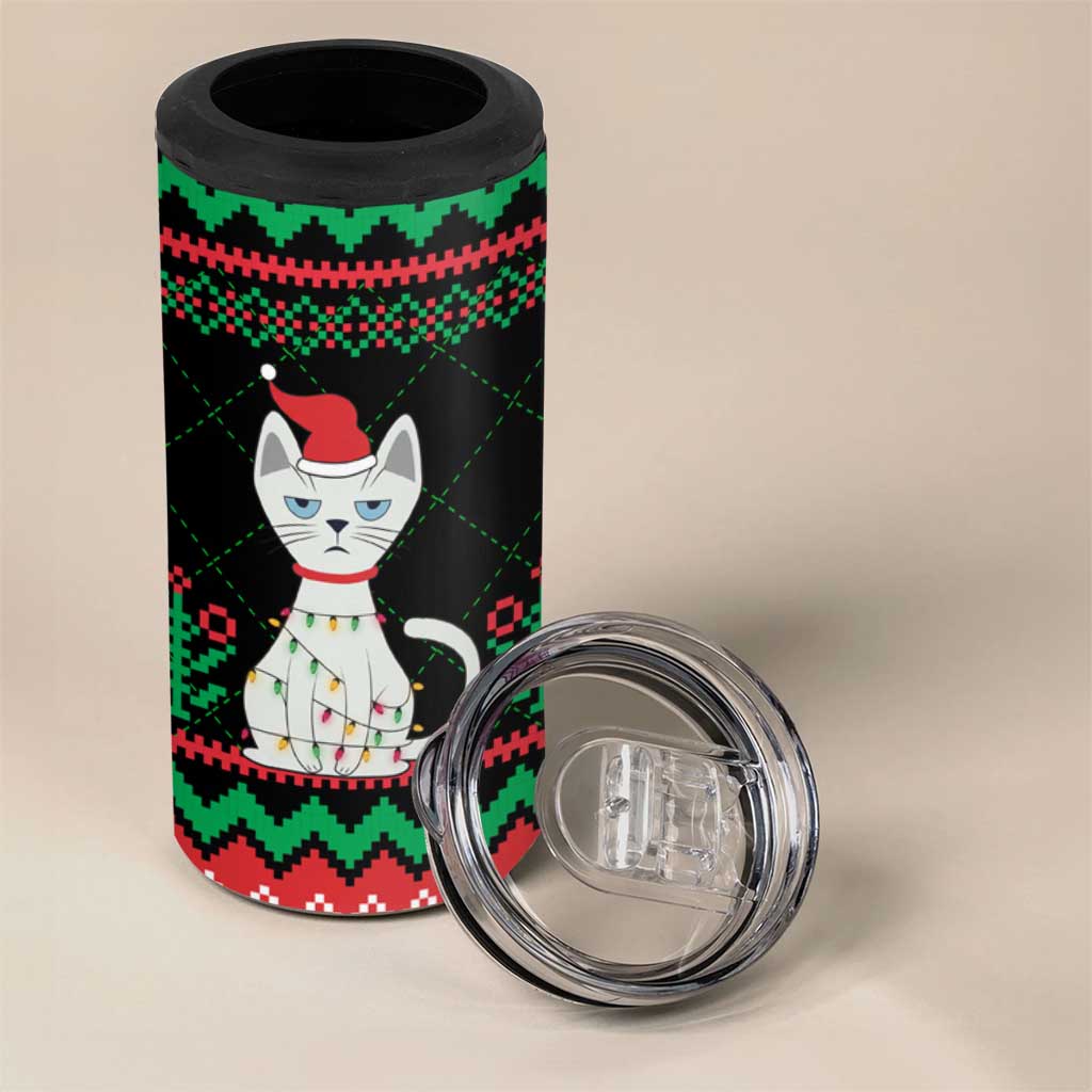 Christmas Cat 4 in 1 Can Cooler Tumbler with Grumpy Cat in Santa Hat Holiday Lights - Wonder Print Shop
