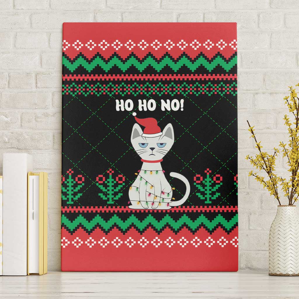 Christmas Cat Canvas Wall Art with Grumpy Cat in Santa Hat Holiday Lights - Wonder Print Shop