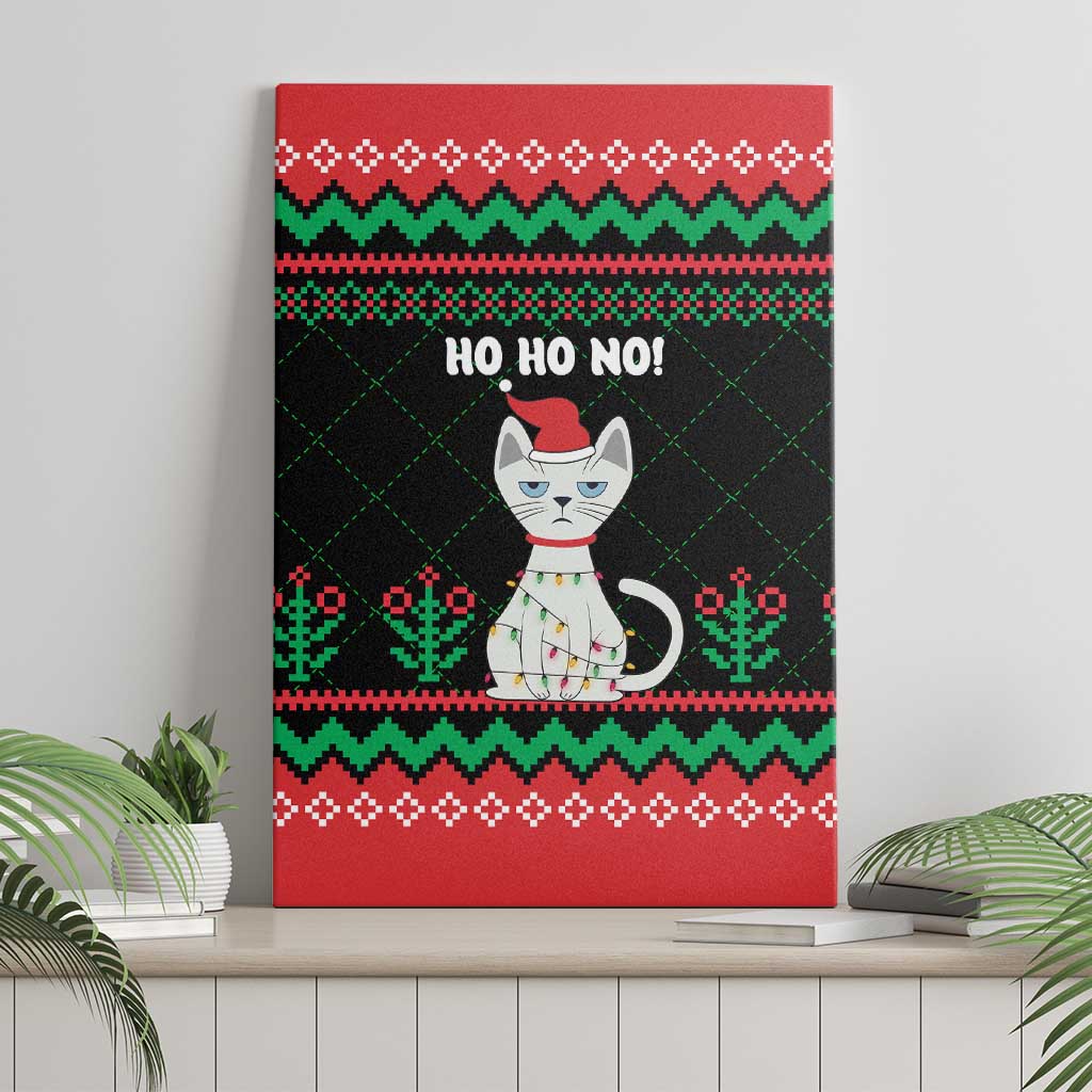 Christmas Cat Canvas Wall Art with Grumpy Cat in Santa Hat Holiday Lights - Wonder Print Shop