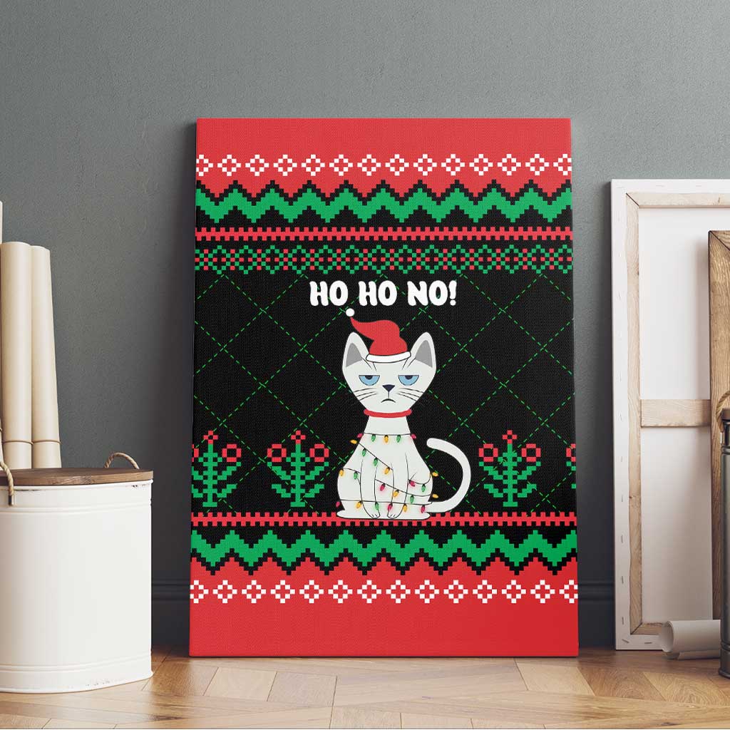 Christmas Cat Canvas Wall Art with Grumpy Cat in Santa Hat Holiday Lights - Wonder Print Shop