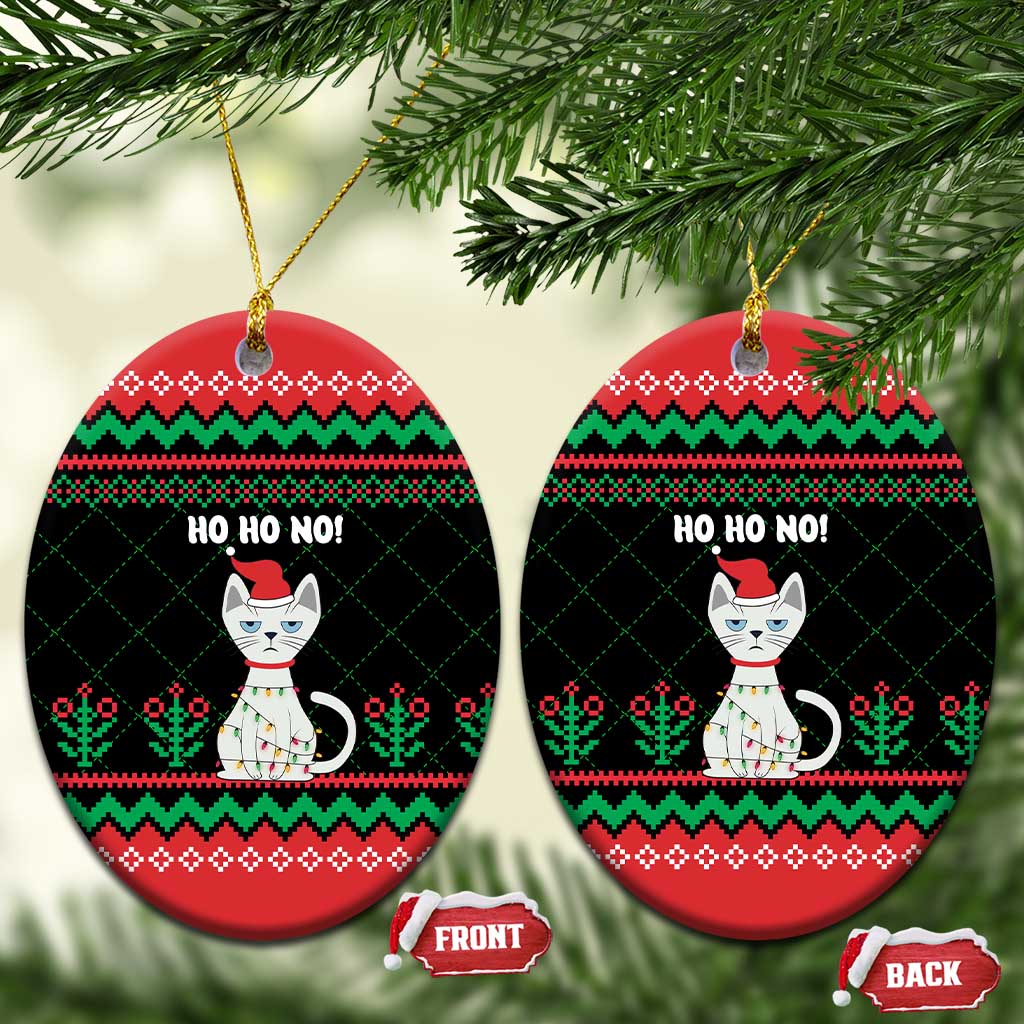 Christmas Cat Ceramic Ornament with Grumpy Cat in Santa Hat Holiday Lights - Wonder Print Shop