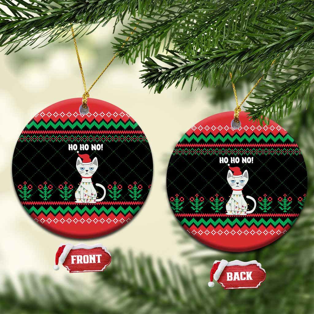 Christmas Cat Ceramic Ornament with Grumpy Cat in Santa Hat Holiday Lights - Wonder Print Shop